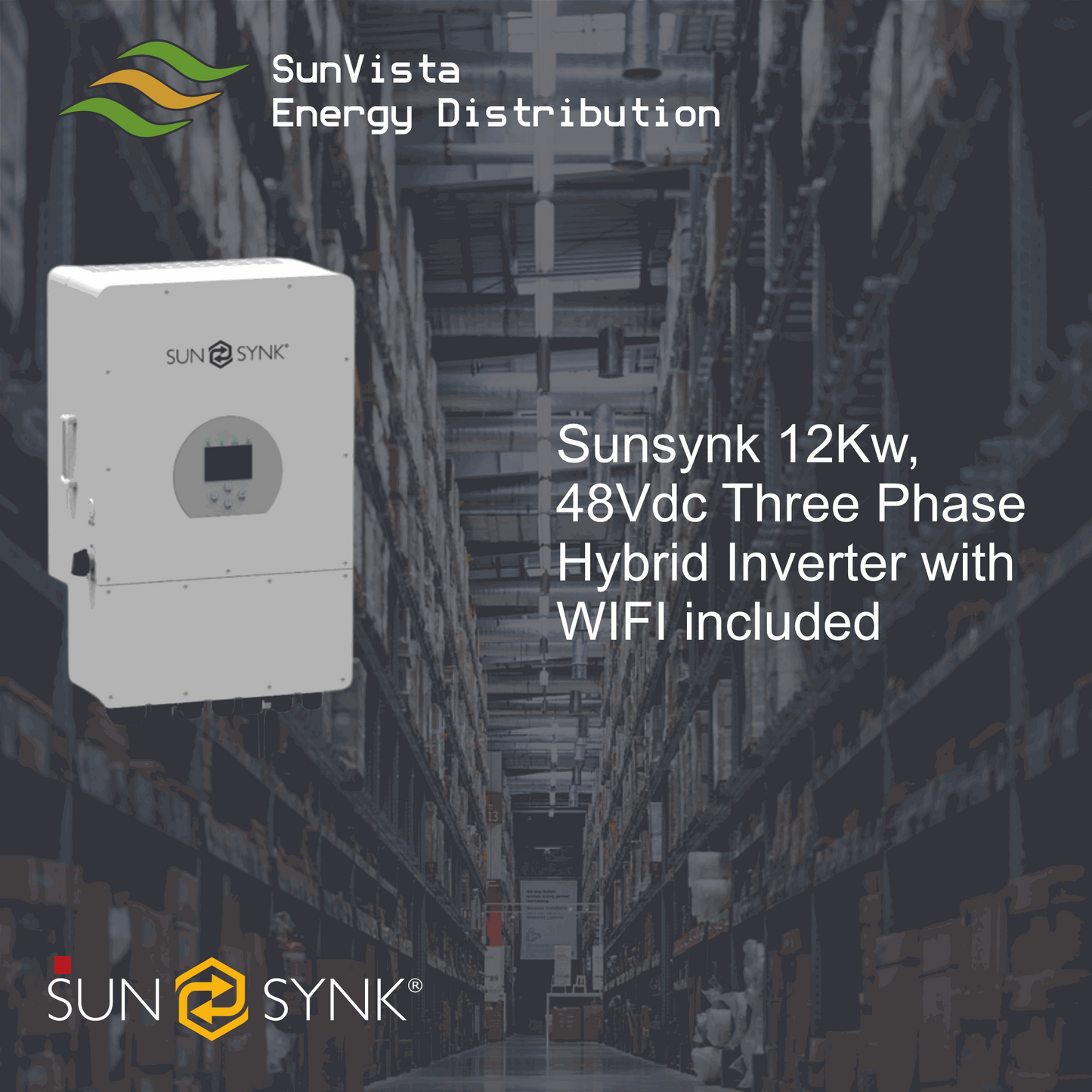 Sunsynk 12kW, 48Vdc Three Phase Hybrid Inverter with WIFI included