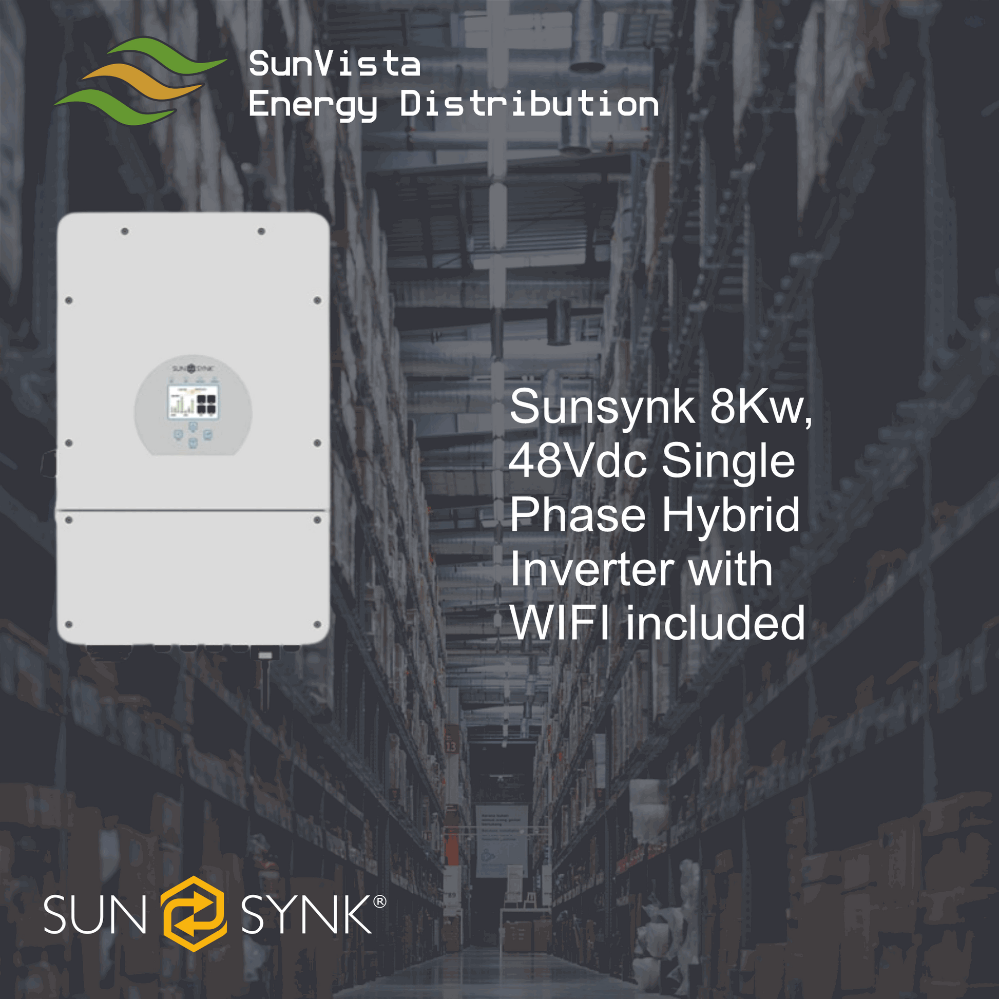 Sunsynk 8kW, 48Vdc Single Phase Hybrid Inverter with WIFI included