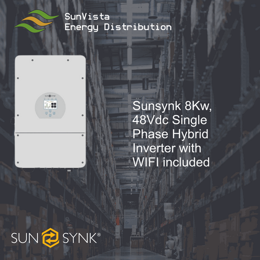 Sunsynk 8kW, 48Vdc Single Phase Hybrid Inverter with WIFI included