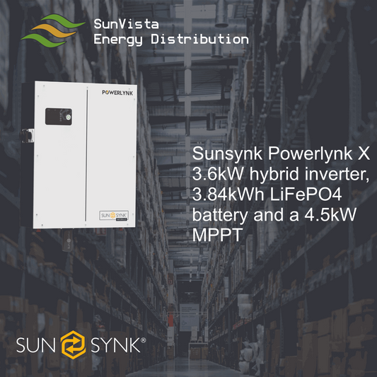 Sunsynk Powerlynk X 3.6kW hybrid inverter, 3.84kWh LiFePO4 battery and a 4.5kW MPPT